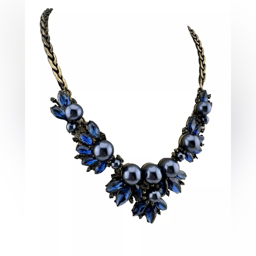 Banana Republic Necklace - Blue Rhinestones & Faux Pearls 18-20" - Picture 1 of 3